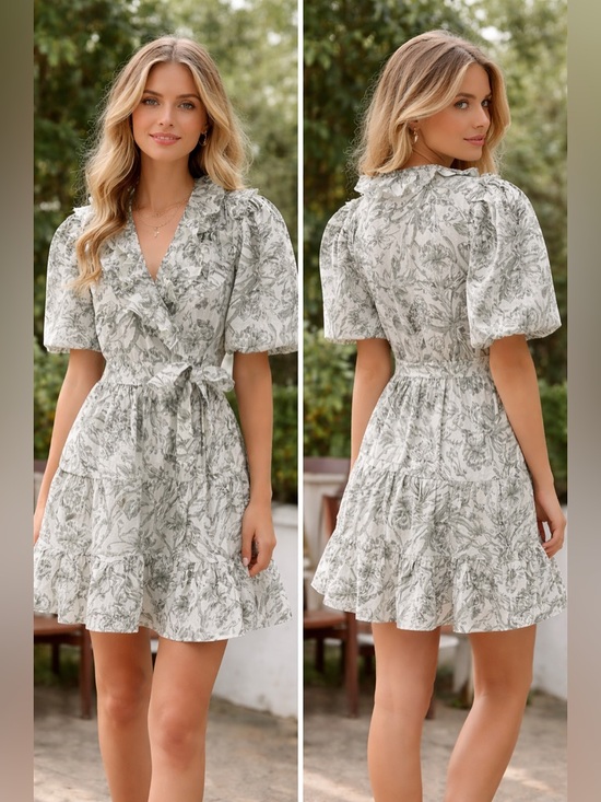 Caroline Constas Dresses & Skirts - Caroline Constas Floral Wrap Mini Dress Puff Sleeve Romantic Summer Boho Chic